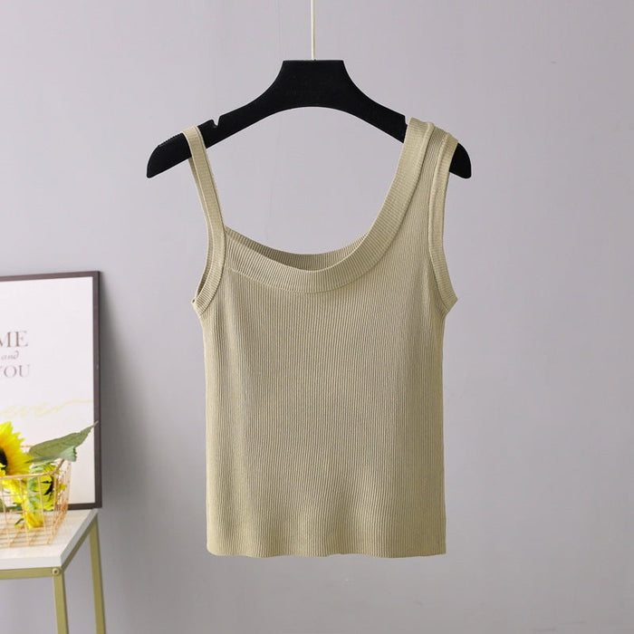 Color-Ice Silk Camisole Women Autumn Winter White Inner Wear Outer Wear Knitted Bottoming Sexy Short Top-Fancey Boutique