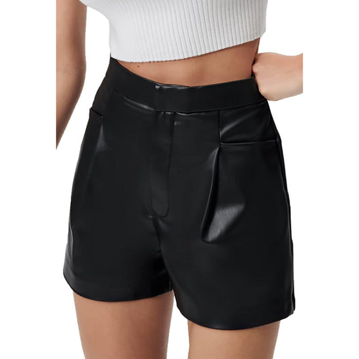 Color-Women Clothing High Waist Faux Leather Pant Belt Pocket Shorts Women Sexy Casual Pants High End-Fancey Boutique