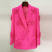Color-Double Breasted Heavy Industry Three-Dimensional Floral Decorative 3D Rose Blazer-Fancey Boutique