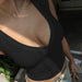 Color-Sexy Street V neck Chest Split Waist Slimming Sleeveless T shirt Solid Color Simple Base Base Top-Fancey Boutique