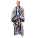 Color-Black and White Purple-Coat Artificial Silk Multi Print Casual Trench Coat-Fancey Boutique