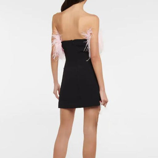 Color-Spring Tube Top Ostrich Feather Bandage Dress Sexy Slit Diamond Party Socialite Dress-Fancey Boutique