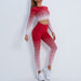Color-Dark red suit-Gradient Sports Long Sleeve Trousers Suit Fitness Running Yoga Long Sleeve Tights-Fancey Boutique