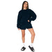 Color-Black and Blue-Cotton Autumn Winter Solid Color round Neck Pullover Long Sleeve Sweater Women Casual Shorts Set-Fancey Boutique