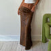 Color-Retro Brown Back Slit Leather Dress Women Early Autumn Low Waist Hip Wrapped Skirt-Fancey Boutique