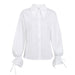Color-Spring Summer Women Clothing Long Sleeved White Shirt Pointed Collar Office Bow Design French Shirt-Fancey Boutique