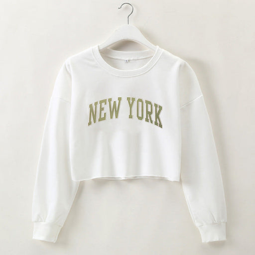 Color-White-Women Clothing Autumn Winter York Letter Graphic Printing Short Loose Long Sleeves Sweater-Fancey Boutique