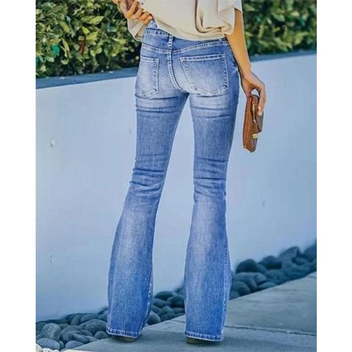 Color-Spring Summer Retro Slimming Multi Button High Waist Micro Pull Washed Women Jeans-Fancey Boutique