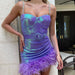 Color-Violet Color-Drill Chain Sequin Sheath Feather Sexy Pleated Dress-Fancey Boutique