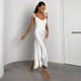 Color-Women Spring Summer Sexy V-neck Backless White Feather Slimming Cami Dress for Women-Fancey Boutique