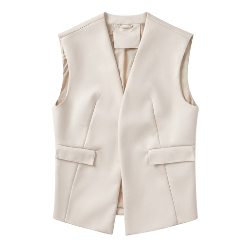 Color-White-Sleeveless Faux Leather Vest Loose Plus Size Women Vest Cardigan Short Coat Women-Fancey Boutique