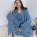 Color-Fall French Loose Nightgown Trousers Double Layer Gauze Women Pajamas Solid Color Cotton Absorbent Moisture Wicking Clothing-Fancey Boutique