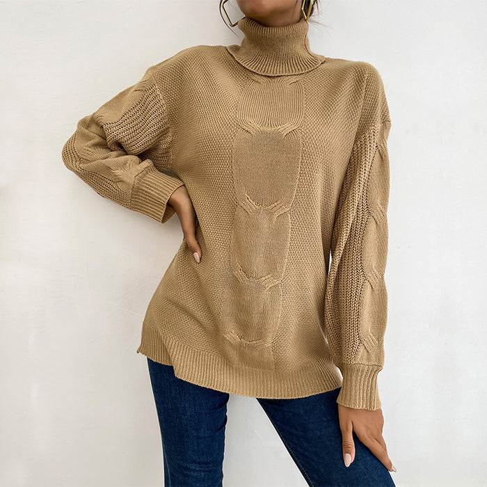 Color-Women Wear Turtleneck Solid Color Long Sleeve Twist Mid Length Sweater-Fancey Boutique