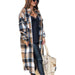 Color-Khaki-Autumn Winter Long Trench Coat Side Slit Collared Slim Women Woolen Plaid Coat-Fancey Boutique