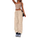 Color-Khaki-Women Clothing Loose Tied Multi Bag Straight Stretch Workwear Casual Pants-Fancey Boutique