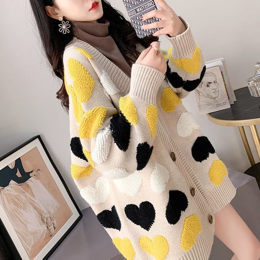 Color-Loose Lazy Sweater Coat for Women Autumn Winter Thickening Korean Fashionable Long Sweater Cardigan-Fancey Boutique