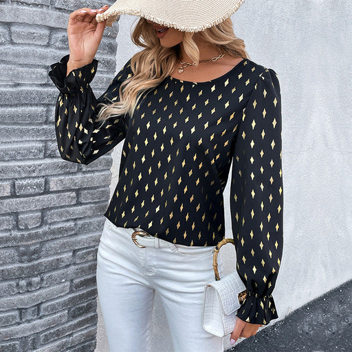 Color-Autumn Long Sleeved Shirt Black Gilding Shirt Women-Fancey Boutique