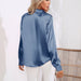 Color-Blue-Collar Satin Shirt Women Satin Artificial Silk Long Sleeve Shirt Women Clothing-Fancey Boutique