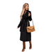 Color-Black-Autumn Winter Women Clothing Solid Color Polo Collar Long Sleeved Woolen Coat Simple Lace up Trench Coat-Fancey Boutique