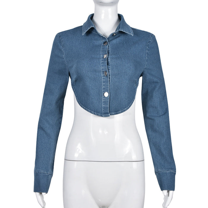 Color-Blue-Spring Summer Trendy Wash Collared Cropped Outfit Avant Garde Lace up Denim Jacket for Women-Fancey Boutique