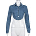 Color-Blue-Spring Summer Trendy Wash Collared Cropped Outfit Avant Garde Lace up Denim Jacket for Women-Fancey Boutique