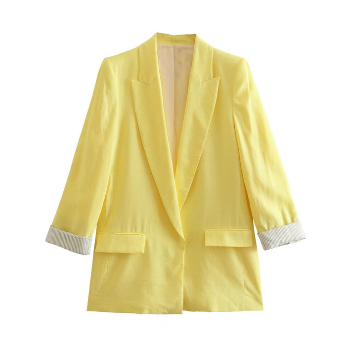Color-Yellow-Summer Wind Women Office Candy Color Casual Blazer-Fancey Boutique