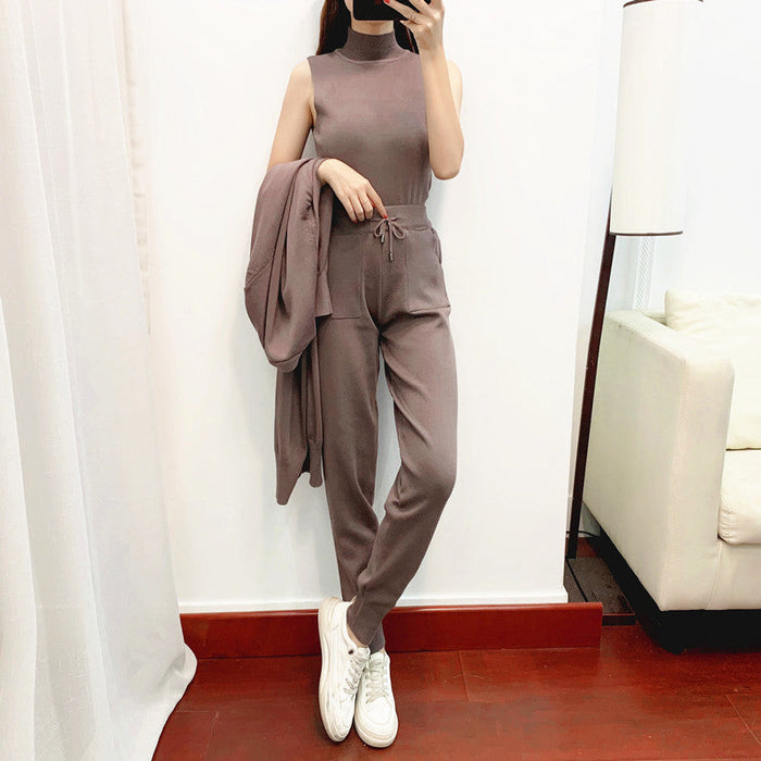 Color-Autumn Fashionable Graceful sets Women Clothing Western Youthful Looking Casual Knitted Cardigan Vest Pants Three Piece Set-Fancey Boutique