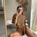 Color-Summer Waffle Casual Suit Women Short T shirt round Neck Short Sleeve Top Shorts Sexy Two Piece Suit Women-Fancey Boutique