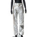 Color-Silver-Women Clothing Autumn High Waist Faux Leather Pants Women Candy Colored Casual Pants-Fancey Boutique