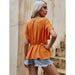 Color-Eaby Shopee Simple Shirt Solid Color V neck Waist Design Batwing Sleeve Shirt-Fancey Boutique