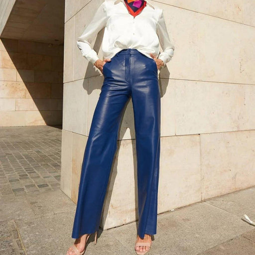 Color-Women Clothing Spring Faux Leather Mid High Waist Hip Lifting Straight Women Casual Pants Women Pants-Fancey Boutique