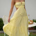 Color-Yellow-Women Clothing V Neck Sleeveless Solid Color Stitching Big Swing Maxi Dress-Fancey Boutique