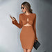 Color-Women Clothing Hollow Out Cutout Sexy Short Waffle Bell Sleeve Sheath Long Sleeve Dress-Fancey Boutique