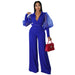 Color-Blue-V-neck Mesh Puff Sleeve Special Women Clothing Loose Flared Jumpsuit-Fancey Boutique
