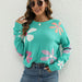 Color-Women Jacquard Contrast Color Floral Sweater O neck Short All Match Casual Pullover Sweater-Fancey Boutique