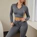 Color-Gray Top Long Sleeve-Solid Color Seamless Sports Yoga Suit Long Sleeved T shirt Popular Moisture Wicking Running Fitness Clothes Women-Fancey Boutique