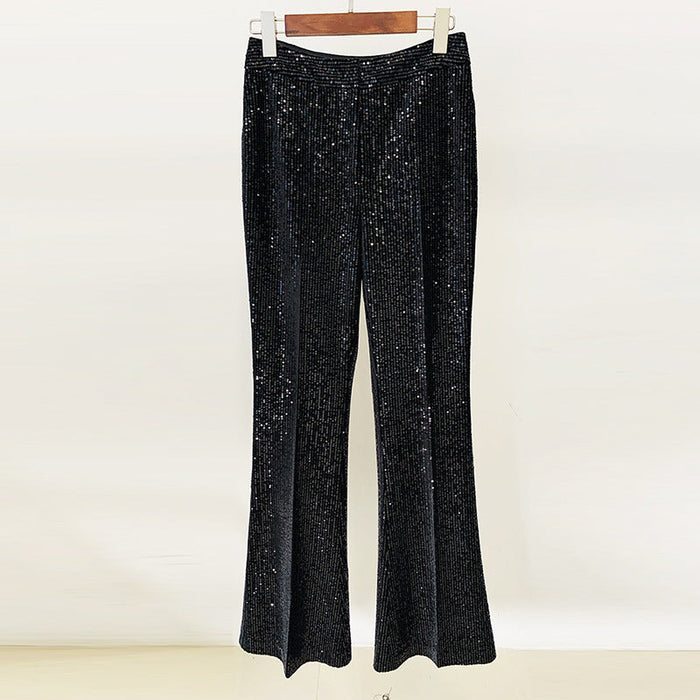 Color-Trousers-Goods Gold Velvet Sequined Double Breasted Blazer Slim Fit Skinny Pants Suit-Fancey Boutique