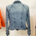 Color-Women Coat Lion Buckle Slim Double Zipper Oblique Zipper Washed Denim Motorcycle Jacket-Fancey Boutique