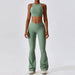 Color-'-2 Bra Bell-Bottom Pants Basil Green-Thread Abdominal Shaping High Waist Beauty Back Yoga Suit Quick Drying Push up Hip Raise Skinny Workout Exercise Outfit-Fancey Boutique