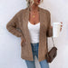 Color-Khaki-Sweater Women Autumn Winter New Twist Mid-Length Pocket Knitted Cardigan Coat-Fancey Boutique