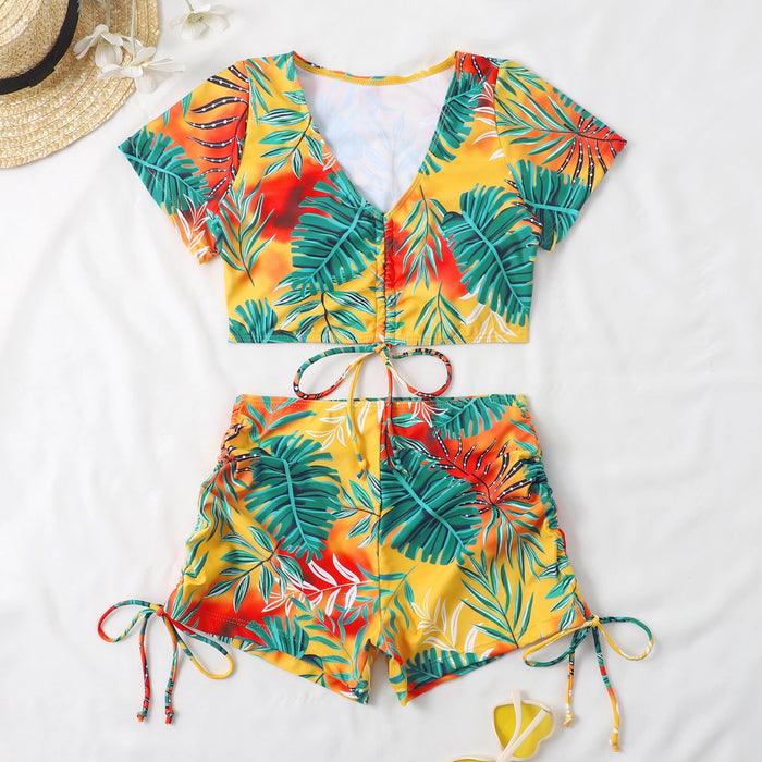 Color-New Bikini Sexy Short Sleeve Printed Women Seperated Swimwear-Fancey Boutique