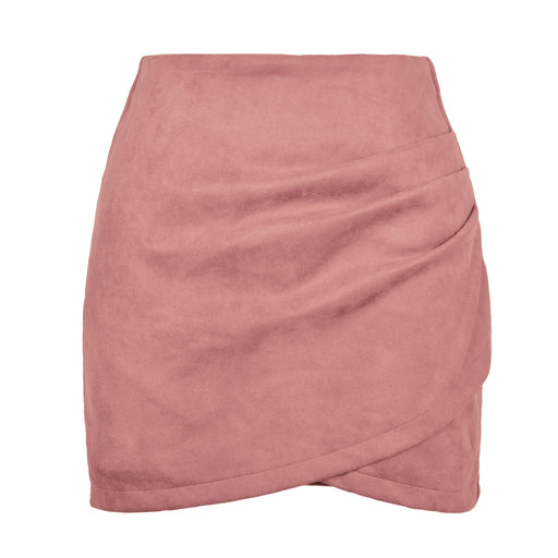 Color-Pink-Suede Solid Skirt Autumn Winter Heap Pleated Criss Cross Irregular Asymmetric Zipper Skirt Women Clothing-Fancey Boutique