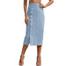 Color-Light Blue-Women Clothing Button Irregular Asymmetric Slit Denim High Waist Long Skirt-Fancey Boutique