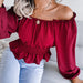 Color-Real Shot Autumn Winter Sexy Off Shoulder Off Shoulder Hem Ruffled Chiffon Shirt Top Women Clothing-Fancey Boutique