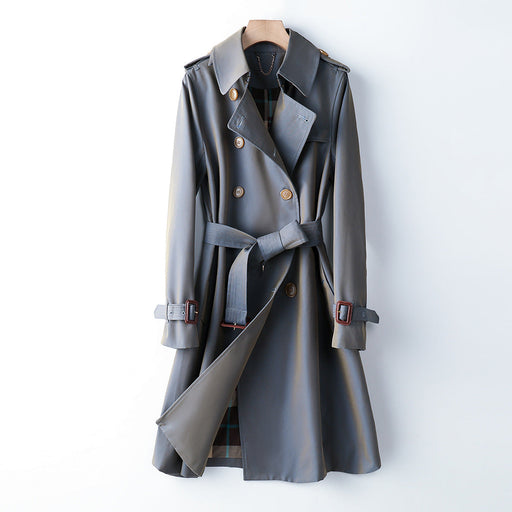 Color-Blue Gray-Element Long Trench Coat for Women Spring Autumn Chameleon Trench Coat for Women Elegant British Double Breasted-Fancey Boutique
