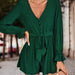 Color-Green-Women Clothing Popular V neck Long Sleeve Loose Jumpsuit-Fancey Boutique