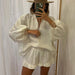 Color-Fall Women Clothing Pure Cotton Simple Two Piece Set Long Sleeve Top High Waist Shorts Suit-Fancey Boutique