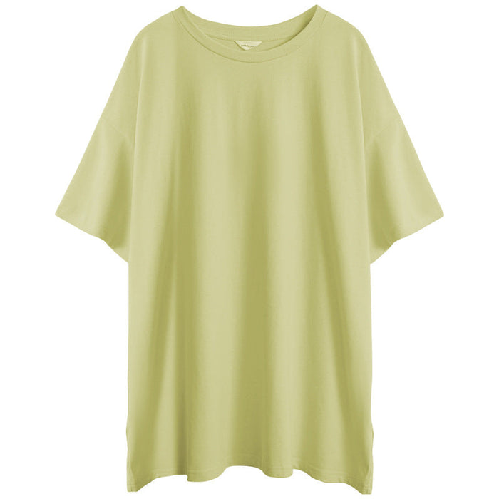 Color-Yellow-All Cotton T shirt Women Summer Loose Korean T shirt Brushed Cotton Couple Top-Fancey Boutique