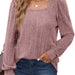 Color-Pink-Temu Autumn Winter Women Sunken Stripe Square Collar Casual Long Sleeve Top-Fancey Boutique