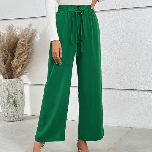 Color-Women Wide Leg Pants Elastic Waistband Wide Leg Solid Color Loose High Waist Pants-Fancey Boutique